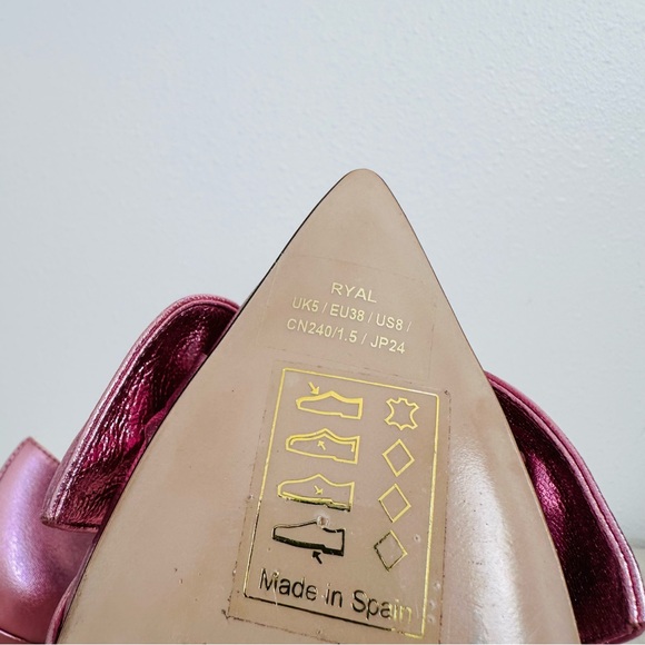 New Ted Baker Ryal Court Metallic Pink Pointed Toe Stiletto Heel Bow Shoes - Picture 11 of 11